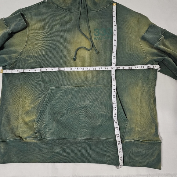 333 Half-Evil Hoodie XL Green Distressed Acid Wash Skater Streetwear Pullover - Picture 7 of 11